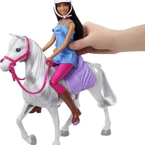 Barbie Doll and Horse, Bendable Brunette Doll with Riding Outfit and Boots, White Horse with Saddle, Bridle and Reins