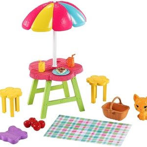 Barbie Chelsea Picnic Playset with Chelsea Doll (6-in Blonde), Pet Kitten, Picnic Table, Umbrella, Basket & Accessories, Gift for 3 to 7 Year Olds