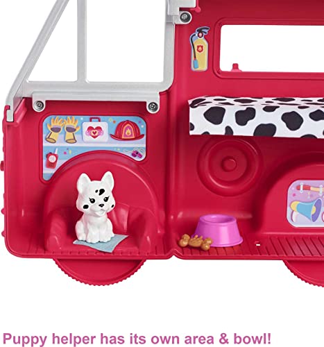 Barbie Chelsea Can Be Doll & Toy Fire Truck Playset with Blonde Small Doll, 2 Pets & 15+ Accessories, Open for Fire Station