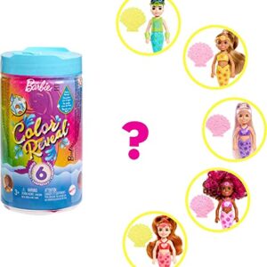 Barbie Color Reveal Rainbow Mermaid Series Chelsea Doll with 6 Surprises, Color Change and Accessories