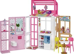 barbie doll house with furniture & accessories including pet puppy, 4 play areas (kitchen, loft bed, bathroom & dining room) small