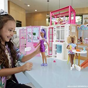 Barbie Doll House with Furniture & Accessories Including Pet Puppy, 4 Play Areas (Kitchen, Loft Bed, Bathroom & Dining Room) Small