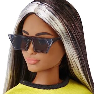 Barbie Fashionistas Doll, Curvy, Long Highlighted Hair & Flame Crop Top, Checkered Skirt, Sneakers & Sunglasses, Toy for Kids 3 to 8 Years Old