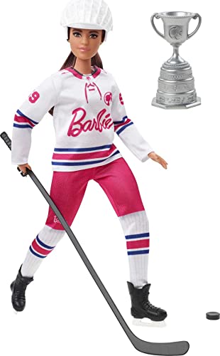 Barbie Hockey Player Fashion Dolll with Curvy Shape & Brunette Hair, Sports Theme with Jersey Helmet & Hockey Accessories
