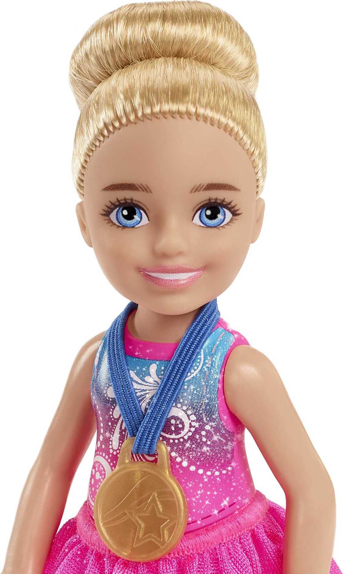 Barbie Chelsea Can Be Doll & Playset, Blonde Ice Skater Small Doll with Removable Outfit & 6 Career Accessories