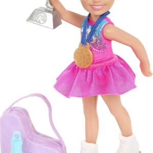 Barbie Chelsea Can Be Doll & Playset, Blonde Ice Skater Small Doll with Removable Outfit & 6 Career Accessories