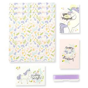 Unicorn Wrapping Paper for Girls - Premium Pink Wrapping Paper Kids Bundle includes 3 Folded Sheets 30 x 20 inches, 3 Coordinating Gift Cards and Ribbon Great for Unicorn Birthday Party Decorations and Gift Wrapping Paper