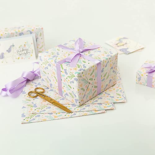 Unicorn Wrapping Paper for Girls - Premium Pink Wrapping Paper Kids Bundle includes 3 Folded Sheets 30 x 20 inches, 3 Coordinating Gift Cards and Ribbon Great for Unicorn Birthday Party Decorations and Gift Wrapping Paper