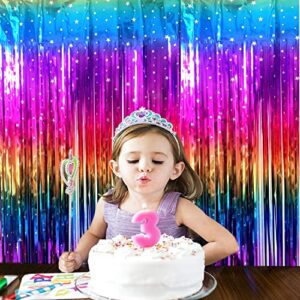 Sparkly Rainbow Gradient Tinsel Foil Fringe Curtain Metallic Streamers for Birthday Party Decorations Wedding Graduation Baby Shower Bachelorette Photo Booth Props 2 Packs