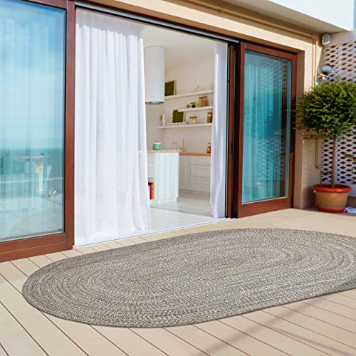 SUPERIOR Reversible Braided Indoor/Outdoor Area Rug, 4' x 6', Slate-White