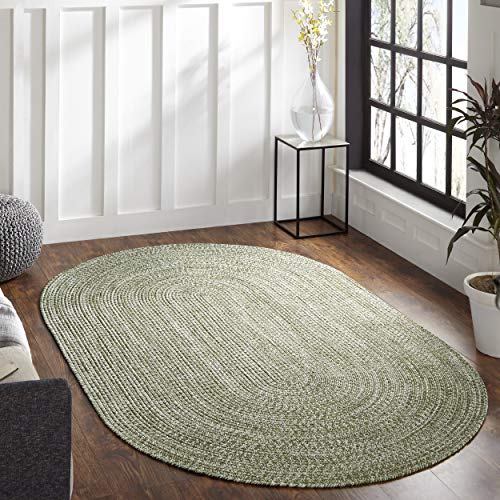 SUPERIOR Reversible Braided Indoor/Outdoor Area Rug, 2' x 8', Green-White