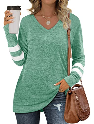 Aokosor Womens Sweatshirt Fall Long Sleeve Tops Casual V Neck Shirts Green S