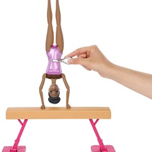 Barbie Gymnastics Playset with Doll and 15+ Accessories, Twirling Gymnast Toy with Balance Beam, Brunette Doll