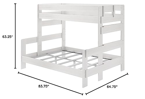 Max & Lily Bunk Bed, Twin XL-Over-Queen Bed Frame For Kids, Solid Wood Bunk Bed for Kids, No Box Spring Needed, White Wash