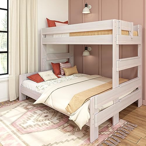 Max & Lily Bunk Bed, Twin XL-Over-Queen Bed Frame For Kids, Solid Wood Bunk Bed for Kids, No Box Spring Needed, White Wash