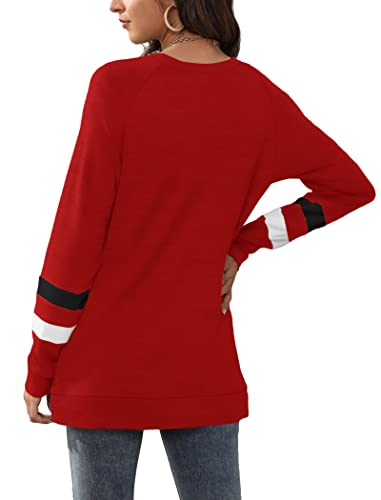 Geifa Womens Tops Casual Basic Long Sweatshirts to Wear with Leggings Red 2XL