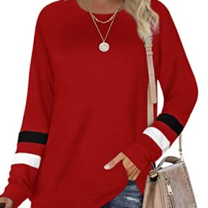 Geifa Womens Tops Casual Basic Long Sweatshirts to Wear with Leggings Red 2XL