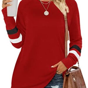 Geifa Womens Tops Casual Basic Long Sweatshirts to Wear with Leggings Red 2XL