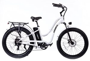 soumye 26”x4.0 snow fat tire beach cruiser electric bicycle 750w brushless motor 48v/16ah battery max speed 28m/h step-thru frame m5 display shimano 7 gears e-bike for adults (s142-white)