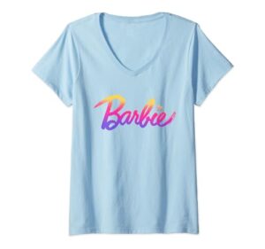 barbie pink gradient logo v-neck t-shirt