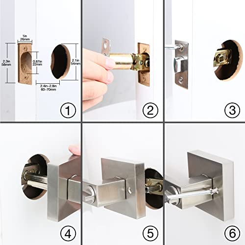 Square Interior Door Handle Brushed Nickel,Keyed Entry Lever Lock for Exterior Door,Satin Nickel Door Handle with Lock and Keys,Heavy Duty Door Handle for Bedroom/Bathroom,Left or Right Handing,1 Pack