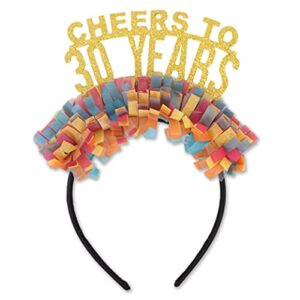 cheers to 30 years party headband - 30th birthday tiara,funny glittering colorful tassel paper headgear,thirty birthday gift for her,milestone birthday