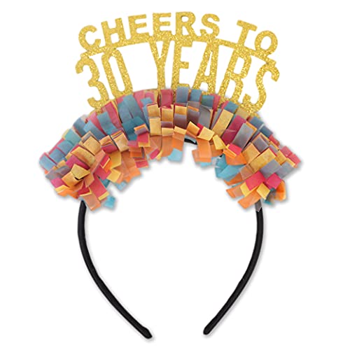 Cheers to 30 Years Party Headband - 30th Birthday Tiara,Funny Glittering Colorful Tassel Paper Headgear,Thirty Birthday Gift for her,Milestone Birthday