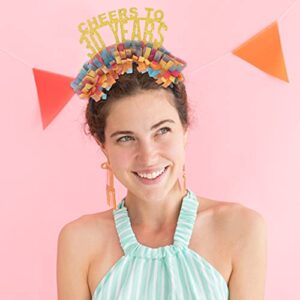 Cheers to 30 Years Party Headband - 30th Birthday Tiara,Funny Glittering Colorful Tassel Paper Headgear,Thirty Birthday Gift for her,Milestone Birthday