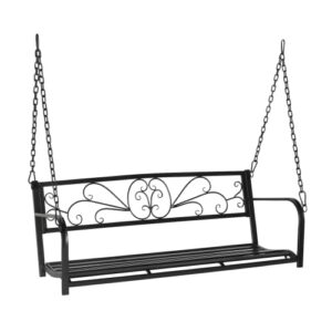 vingli upgraded metal patio porch swing, 660 lbs weight capacity steel porch swing chair for outdoors, heavy duty garden swing bench for gardens & yards (pattern 1)