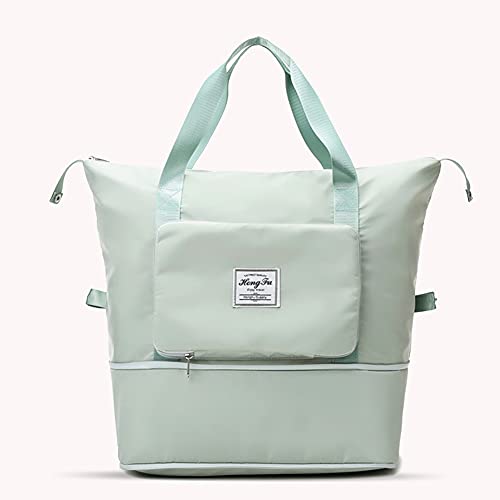 Holygloomy Large Capacity Folding Travel Bag, Lightweight Waterproof Foldable Tote Bag, Dry and Wet Separation Sports Shoulder Bag, Green, 41x28x22cm