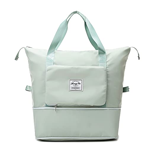 Holygloomy Large Capacity Folding Travel Bag, Lightweight Waterproof Foldable Tote Bag, Dry and Wet Separation Sports Shoulder Bag, Green, 41x28x22cm