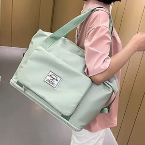 Holygloomy Large Capacity Folding Travel Bag, Lightweight Waterproof Foldable Tote Bag, Dry and Wet Separation Sports Shoulder Bag, Green, 41x28x22cm