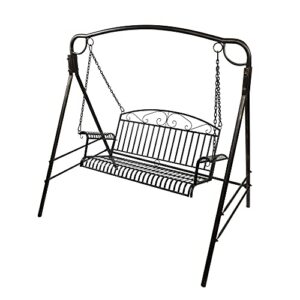 Upgraded Metal Patio Porch Swing, 800 LBS Weight Capacity Steel Porch Swing Chair for Outdoors, Heavy Duty Swing Chair Bench for Gardens & Yards, Bent Armrest Metal Porch Bench with Hanging Chains