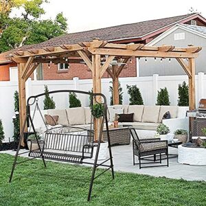 Upgraded Metal Patio Porch Swing, 800 LBS Weight Capacity Steel Porch Swing Chair for Outdoors, Heavy Duty Swing Chair Bench for Gardens & Yards, Bent Armrest Metal Porch Bench with Hanging Chains