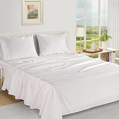 LANE LINEN 100% Egyptian Cotton Bed Sheets - 1000 Thread Count 4-Piece White Calking Set Bedding Sateen Weave Luxury Hotel 16" Deep Pocket (Fits Upto 17" Mattress)