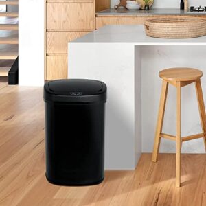 FFBag Kitchen Trash Can with Lid, 13 Gallon/50 Liter Automatic Sensor Touch Free Garbage Can Durable Touchless Stainless Steel Brushed Waste Bin for Bathroom Bedroom Home Office Black