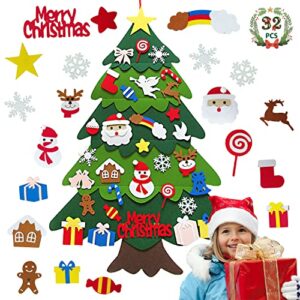 qckarobe felt christmas tree for kids, 32pcs detachable xmas ornaments, diy christmas tree wall hanging decor, christmas crafts for kids, xmas gifts, christmas new year decorations