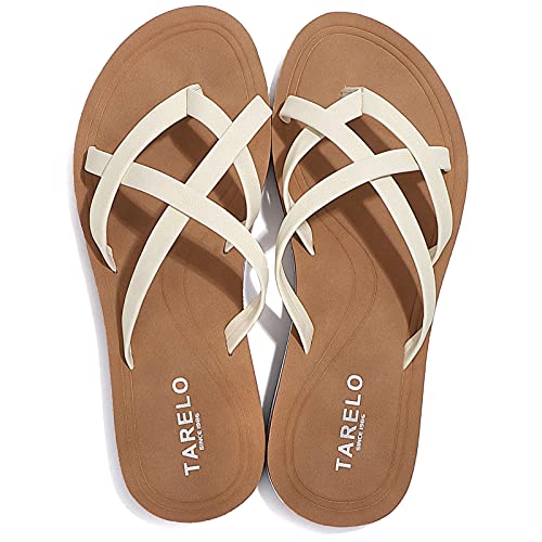 AX BOXING Flip Flops For Women Thong Sandals Faux Leather Slide Beach Pool Slipper Sandals(White-11,7)