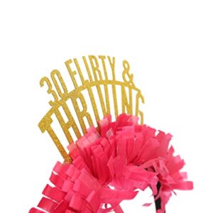 30 Flirty Thriving Party Crown - Party Tiara for Thirty Birthday,Funny Glittering Pink Paper Headgear,Birthday Gift For Girls or Women