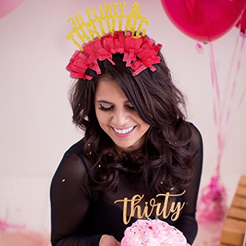 30 Flirty Thriving Party Crown - Party Tiara for Thirty Birthday,Funny Glittering Pink Paper Headgear,Birthday Gift For Girls or Women