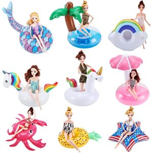 pool floaties for girl dolls,9 pack swimming inflatable drink floats,inflatable cup coasters with air pump for summer pool party,pool party ring drink holder for 11.42 inch tall dolls pool toys