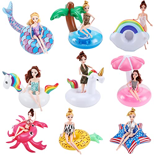 Pool Floaties for Girl Dolls,9 Pack Swimming Inflatable Drink Floats,Inflatable Cup Coasters with Air Pump for Summer Pool Party,Pool Party Ring Drink Holder for 11.42 inch Tall Dolls Pool Toys