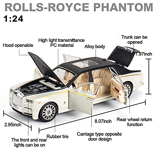 EROCK Exquisite car Model 1/24 Rolls-Royce Phantom Model Car,Zinc Alloy Pull Back Toy car with Sound and Light for Kids Boy Girl Gift. (White)