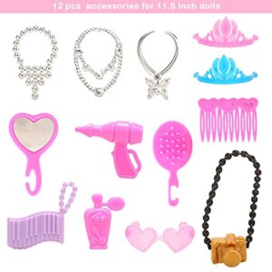 BARWA 43 PCS Doll Accessories Travel Toiletries Clip Bag Crown Necklace Comb Camera Rubber Band for 11.5 inch Doll Xmas Gift…