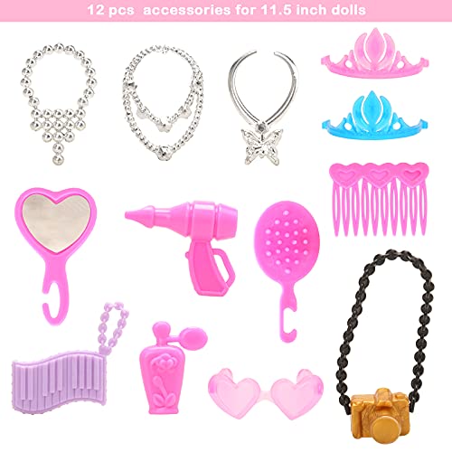 BARWA 43 PCS Doll Accessories Travel Toiletries Clip Bag Crown Necklace Comb Camera Rubber Band for 11.5 inch Doll Xmas Gift…