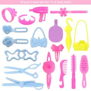 BARWA 43 PCS Doll Accessories Travel Toiletries Clip Bag Crown Necklace Comb Camera Rubber Band for 11.5 inch Doll Xmas Gift…