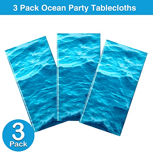 Ocean Waves Plastic Tablecloth 54 x 108 Inch Ocean Party Table Cover Water Print Table Cover Ocean Under the Sea Tablecloth Blue for Beach Pool Birthday Party Decoration Shower Supplies (3 Pieces)