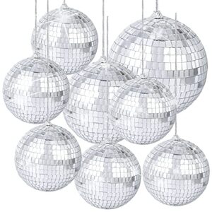 ujuuu 8 pieces mirror disco balls silver hanging disco light mirror ball for retro party, fun party, home bands decorations