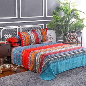 boho sheets set (4 pcs) boho king size colorful tribal striped bed sheets 14" deep pocket ethnic fitted sheet bohemian flat sheets 2 pillowcases