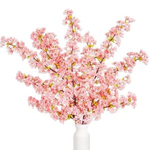 houele cherry blossom branches, 39 inch long stem artificial flowers cherry blossom tree silk fake flowers for vase room office bedroom diy decor, wedding, indoor and outdoor (3 pcs pink)